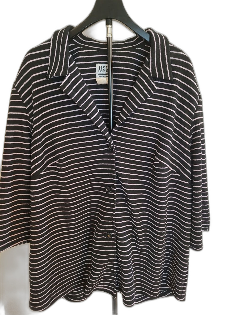 R&M Richards Black and White Striped Knit Blazer